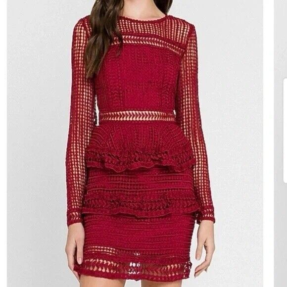 Endless Rose Begin Again Tiered Crochet Dress‎ Cranberry Size Medium - Picture 1 of 15